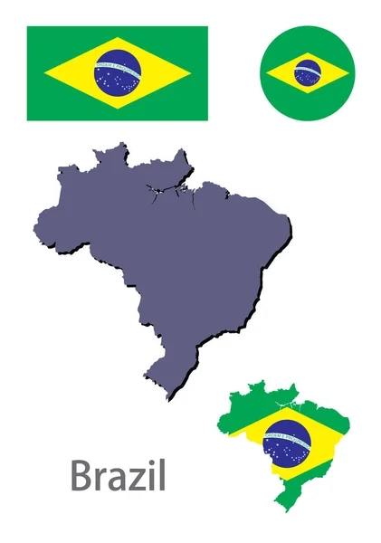 Silueta de Brasil y vector de bandera — Vector de stock