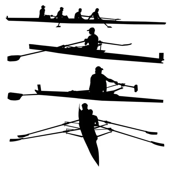 Reeks Silhouetten Van Roeisporters Vector Illustratie — Stockvector