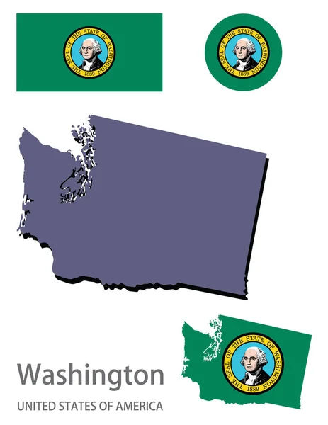 Bandera Silueta Del Estado Estadounidense Washington Vector Ilustración — Vector de stock