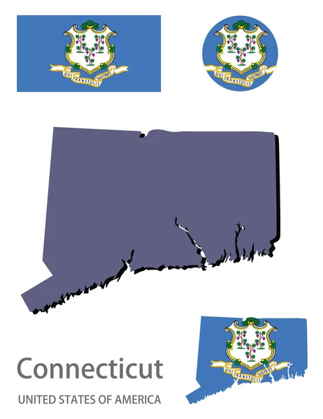 Flagga Och Siluett Den Amerikanska Staten Connecticut Vektor Illustration — Stock vektor