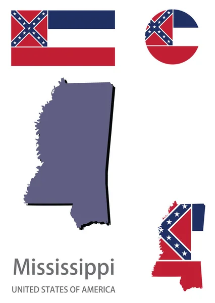 Flaga Sylwetka Amerykańskiego Stanu Mississippi Wektor Ilustracja — Wektor stockowy