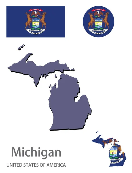 Bandera Silueta Del Estado Estadounidense Michigan Vector Ilustración — Vector de stock