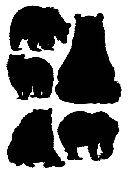 Set Animal Silhouettes Bear Different Poses Vector Illustration — Stock Vector