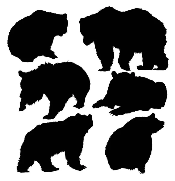 Conjunto Silhuetas Animais Urso Diferentes Poses Vetor Ilustração — Vetor de Stock