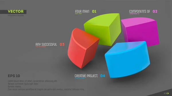 3D-Vektor-Infobanner mit vier Farbsektoren und Platz für Ihren Text. eps10. — Stockvektor