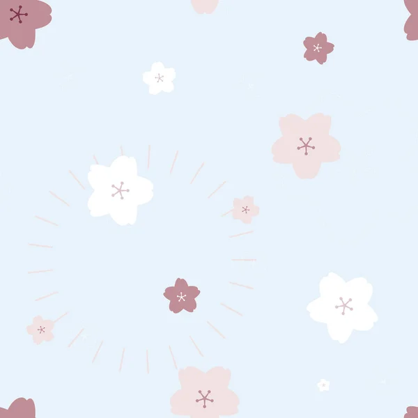 Seamless Cute Lovely Pink White Cherry Blossom Sakura Peach Plum — Stock Vector