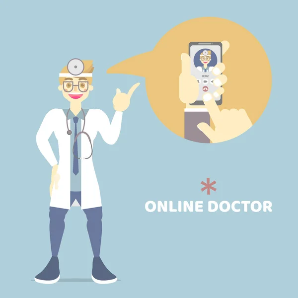 Parmak Tutarak Cep Telefonu Arama Doktor Erkek Doktor Ile Online — Stok Vektör