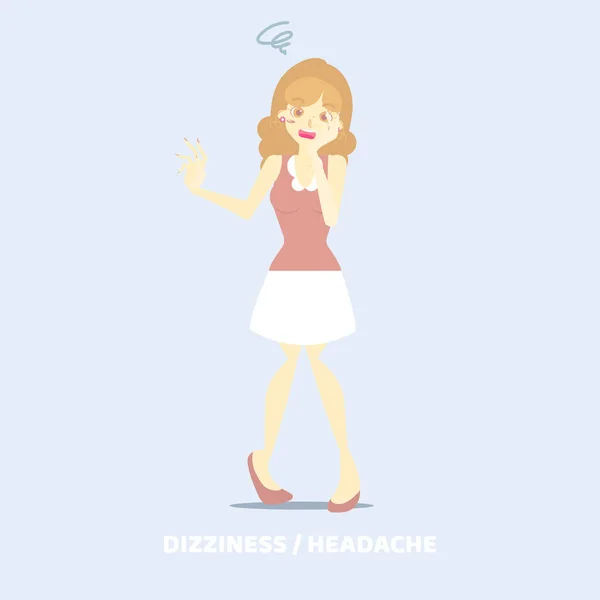 Woman Having Dizziness Headache Confuse Migraine Health Care Disease Symptoms — Stock Vector