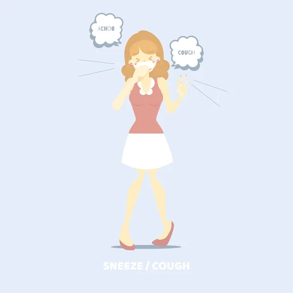 Woman Coughing Sneezing Health Care Pollen Allergy Air Pollution Disease — Stock Vector