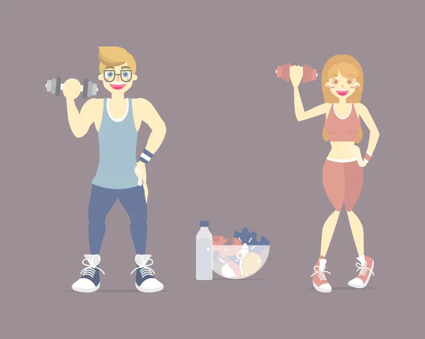 Dieta Hombre Mujer Pérdida Peso Actividad Fitness Culturismo Estilo Vida — Vector de stock