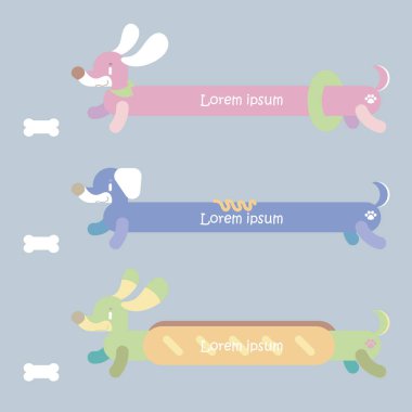 sevimli hayvan hayvan renkli dachshund sosis köpek pastel renkli metin kutusu, afiş, şablon, sanat, düz, tasarım, vektör, illüstrasyon toplama seti