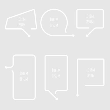 ok uçlu konuşma balonu koleksiyonu, düşün, çerçeve, sınır, konuş, şablon, metin kutusu afiş çerçevesi, düz tasarım vektör çizimi