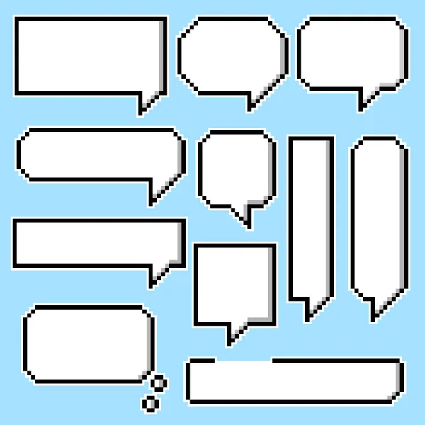 Collection Set Retro Game Bit Line Pixel Speech Bubble Balloon — Stock Vector