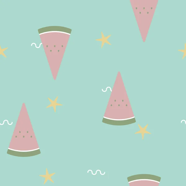 Nahtlose Minimale Niedliche Süße Bunte Pastellfarbene Wassermelone Mit Sternenmuster Auf — Stockvektor