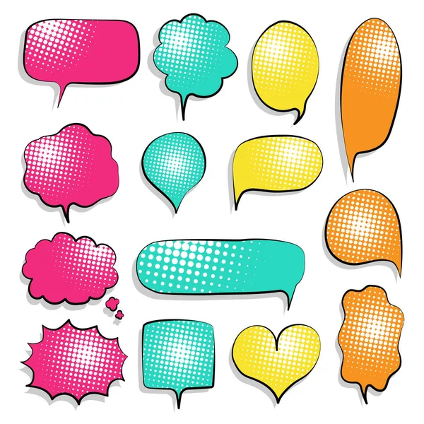 Collection Set Cute Hand Drawn Line Blank Pop Art Halftone — Stock Vector