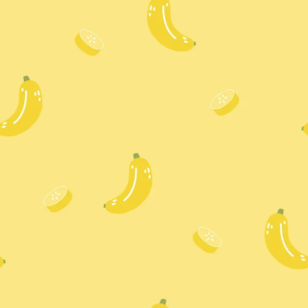 Mão Sem Costura Desenhado Banana Fruta Repetição Padrão Fundo Amarelo — Vetor de Stock