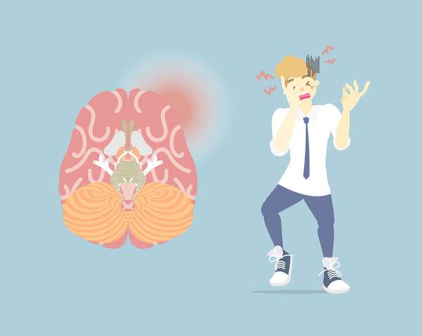 человек с головной болью и головным мозгом, опухоль головного мозга симптом рака, концепция здравоохранения, внутренние органы анатомии части нервной системы нервной системы, векторная иллюстрация мультяшный дизайн клип