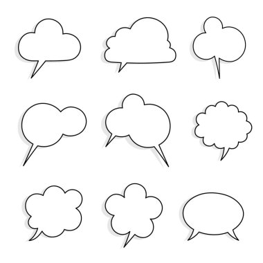 boş siyah beyaz el koleksiyonu konuşma balonu çiziyor, konuşma metni kutusu, afiş, düz vektör çizim tasarımı hakkında düşünün