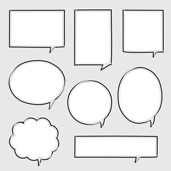 Collection Set Hand Drawn Blank Speech Bubble Balloon Think Speak — Stock Vector