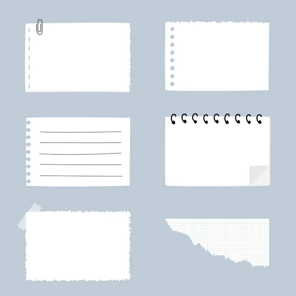 Sada Roztomilé Ručně Kreslené Prázdný Roztržený Papír List Lepicí Poznámkový — Stockový vektor