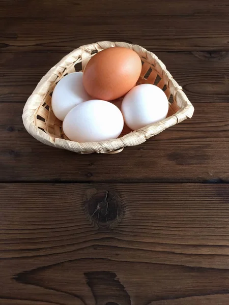 Œufs Poulet Sur Une Table Bois — Photo