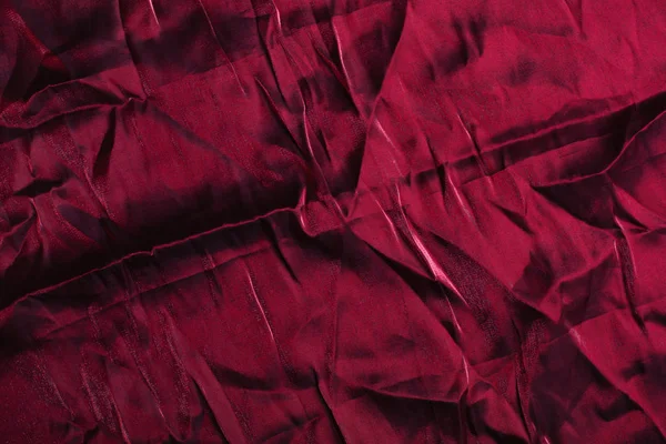Textura Fondo Patrón Seda Arrugada Tela Satén Color Rojo Oscuro — Foto de Stock
