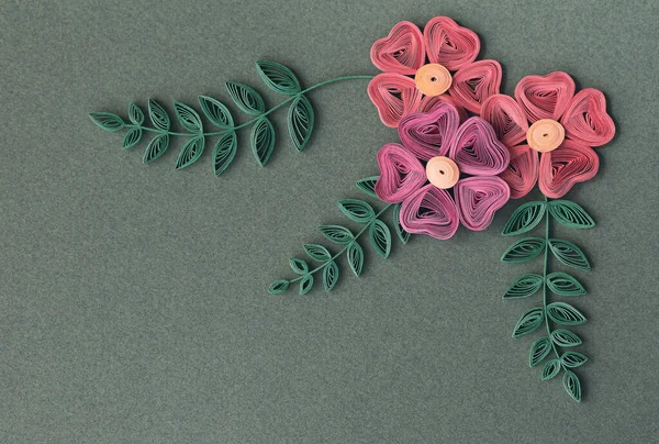 Lindas Flores Desenhos Isolados Sobre Fundo Papel Verde Flores Papel — Fotografia de Stock