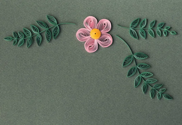 Lindas Flores Desenhos Isolados Sobre Fundo Papel Verde Flores Papel — Fotografia de Stock