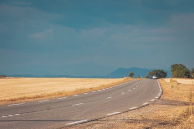 Bulutlu bir gökyüzünün altında altın tarlalarda dolambaçlı bir yol keşfini ve macerasını davet ediyor.