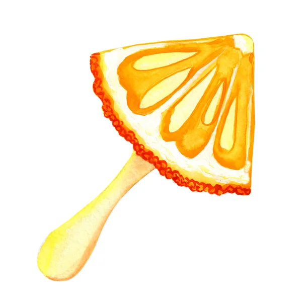 Narancssárga, mandarin, jégkrém akvarell. Nyomtatás, címke, menü, kávézó, reklám, banner, plakát, tapéta, csomagolás, anyag tervezése — Stock Fotó