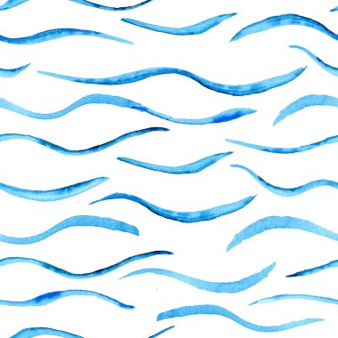 Soyut dalgalar ve yosun görüntü ile dikişsiz desen. Tasarım şablonu, arka plan, duvar kağıdı, ambalaj, sarıcı, bebek ürünleri, scrapbooking için suluboya illüstrasyon.