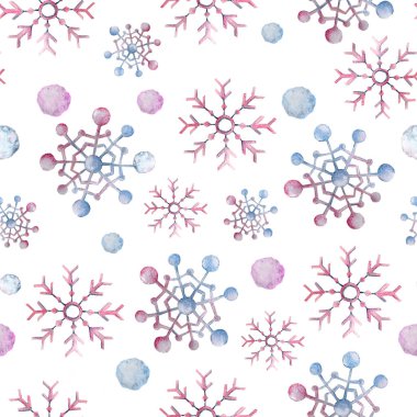 Kar taneleri ile kutlama arka plan . Tasarım ve duvar kağıdı dekorasyonu için Noel yıldızı, davetiyeler, selamlar, sarmalayıcılar, ambalaj, kağıt, şablon, duvar. Yeni için suluboya dikişsiz desen