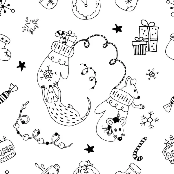 Seamless pattern for the holiday 2020. Hand drawn vector illustration in scandinavian style. Winter, Christmas and New Year elements for greeting cards, posters, stickers and seasonal design. — Stock Vector