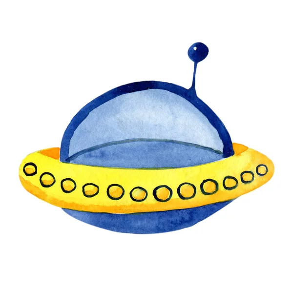 Latający Spodek Ufo Prom Leci Kosmos Ręcznie Rysowane Ilustracja Akwarela — Zdjęcie stockowe