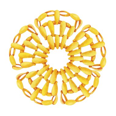 Örülmüş çiçek, iplik deseni. Örgü ve tığ işi. Duvar kağıdı, ambalaj, ambalaj, kapak, kumaş, arkaplan tasarımı için elle çizilmiş suluboya çizimi