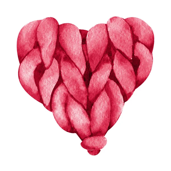 Coeur tricoté. Symbole d'amour et de chaleur. Tricot et crochet. Illustration aquarelle dessinée à la main pour la conception de papier peint, emballage, emballage, couverture, tissu, fond — Photo