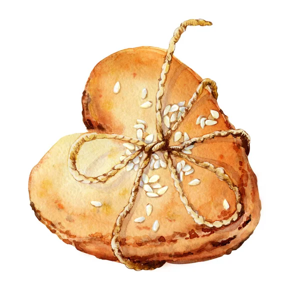 Biscuits Appétissants Aux Graines Sésame Illustration Aquarelle Faite Main Isolée — Photo