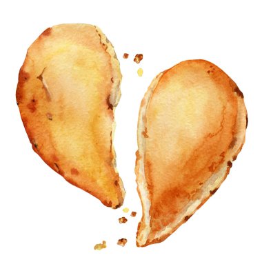 Çay ve kahve için kalp şeklinde iştah açıcı kurabiyeler. El yapımı suluboya çizimi beyaz arkaplanda izole edilmiş, yakın plan. Kipart, tasarım menüsü, fırın, mutfak, hamur işleri, tatlılar, çay içme.