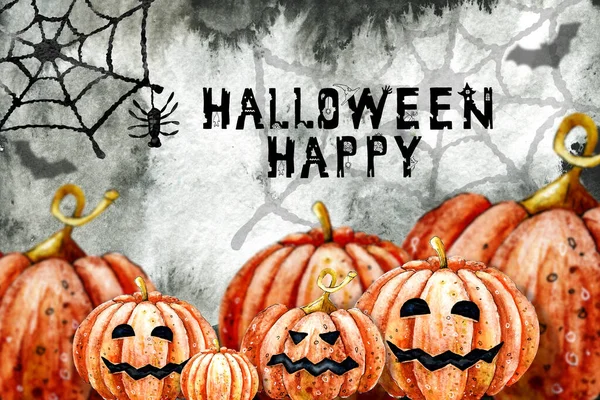 Éjszaka, alkonyat, pókháló és pók Halloweenkor. Kézzel rajzolt akvarell fekete háttér. Ünnepi termékek, képeslapok, sablonok, képernyővédők tervezése. Félelem és horror koncepció — Stock Fotó