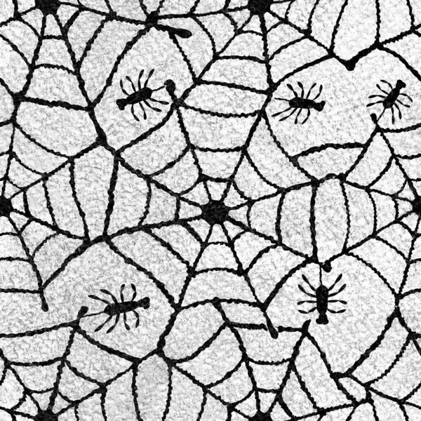 Seamless pattern with pak and cobwebs. Hand drawn watercolor illustration. Product design for happy halloween holiday, holiday background, wallpaper, packaging, wrapper, cover