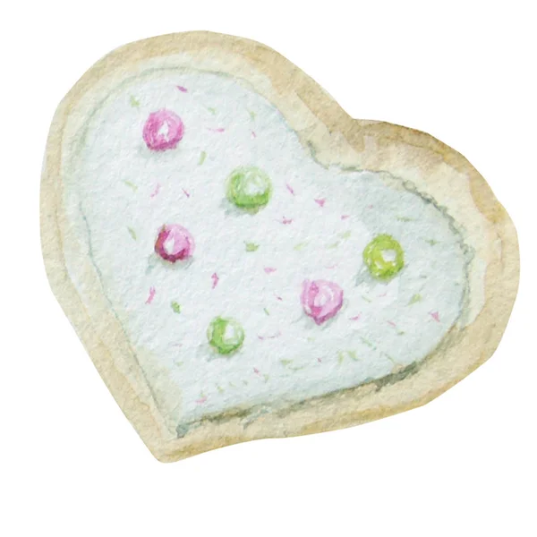 Watercolor Homemade heart Biscuits. Hand drawn dessert illustration. — Stock Photo, Image