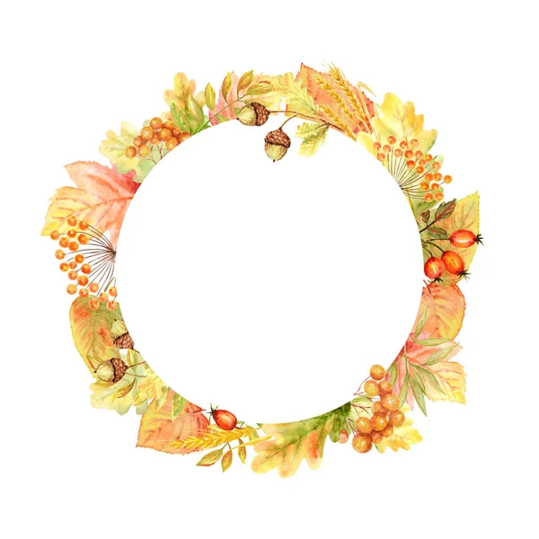 Autumn leaf bright Frame isolated on a white background. Watercolor autumn leaf hand drawn illustration. — Stock Photo, Image