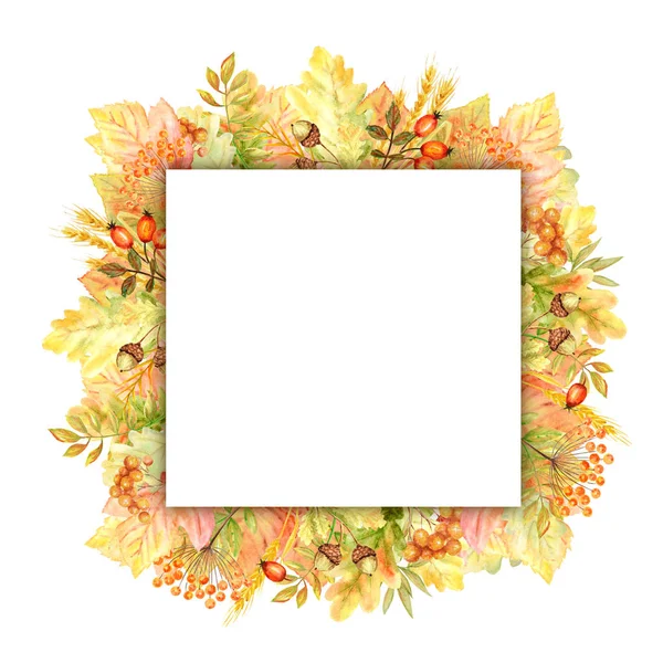 Hoja de otoño Marco aislado sobre un fondo blanco. Acuarela otoño hoja dibujado a mano ilustración . — Foto de Stock