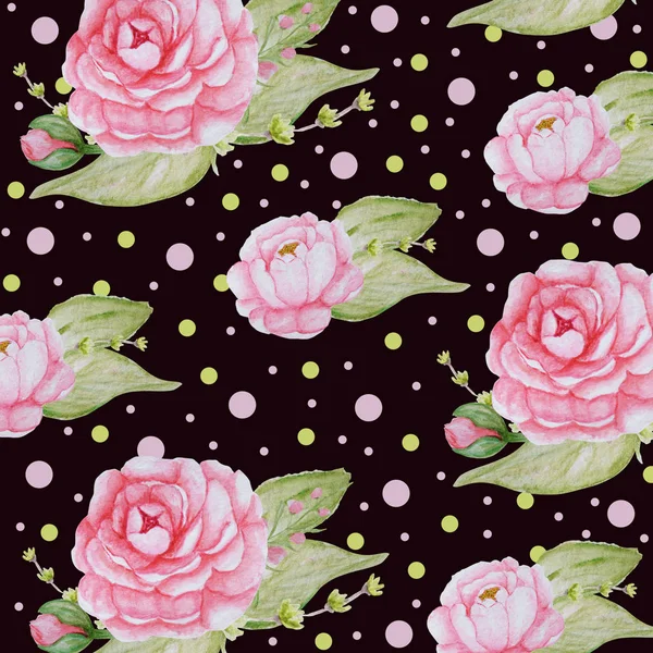 Aquarell Pfingstrose Blumenmuster, rosa Pfingstrosen Textur, romantisches Sammelalbum Papier auf dunkelbraunem Hintergrund — Stockfoto