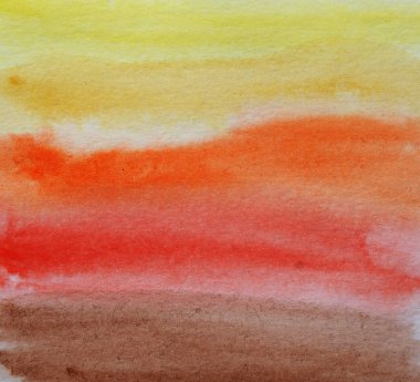 Suluboya el boyalı soyut fırça darbeleri desen. Sarı turuncu kırmızı degrade arka plan. Sonbahar renkleri