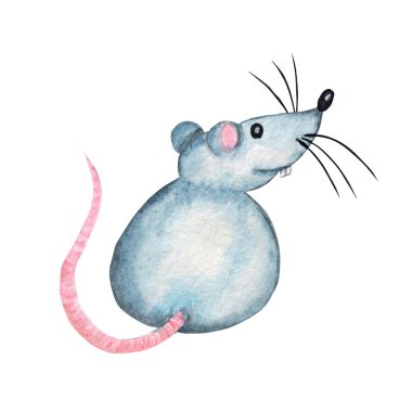 Çin burç 2020 yıl Rat sembolü suluboya karikatür el çizim. Beyaz arka planda yalıtılmış
