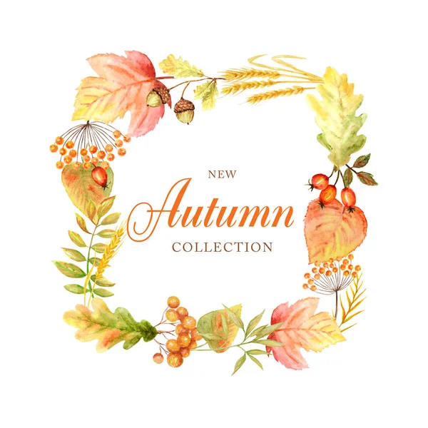 Autumn leaf bright Frame isolated on a white background. Watercolor autumn leaf hand drawn illustration. New autumn collection — Stock Photo, Image