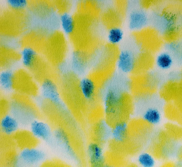 Texturas de pintura a mano de acuarela. Azul, amarillo, azul claro Manchas, gotas de manchas, salpicaduras. Cian y amarillo, color Diseño de verano. Vintage borroso fondo de verano . — Foto de Stock