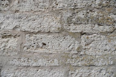 Krem ve beyaz eski tuğla duvar doku arka plan. Tuğla veya taş döşeme iç kaya eski desen temiz beton ızgara düzensiz tuğla tasarım yığını.