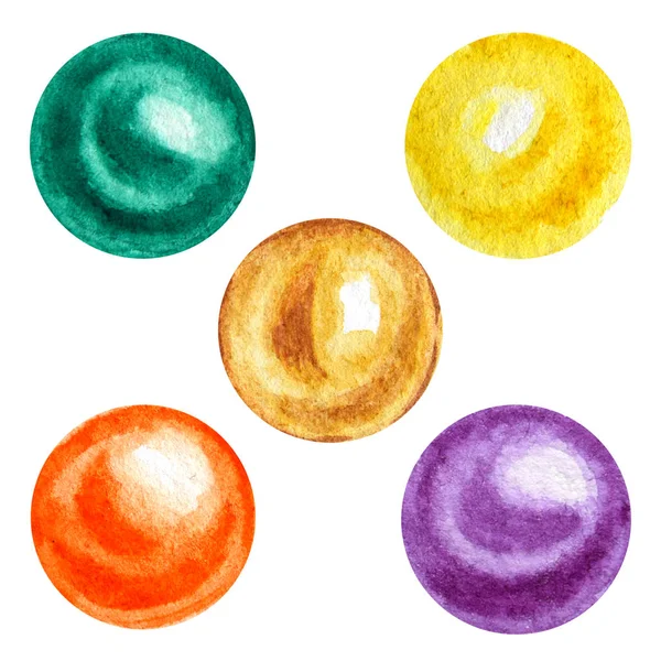 Perline dai colori vivaci. Collezione di cerchi multicolore acquerello per il tuo design — Foto Stock